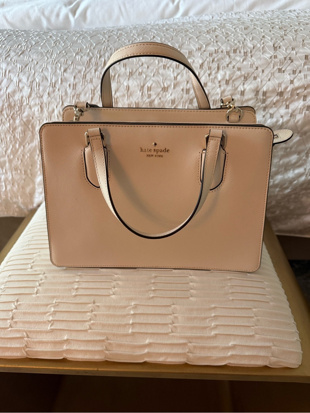 NWOT Kate Spade cream colored pebbled leather satchel